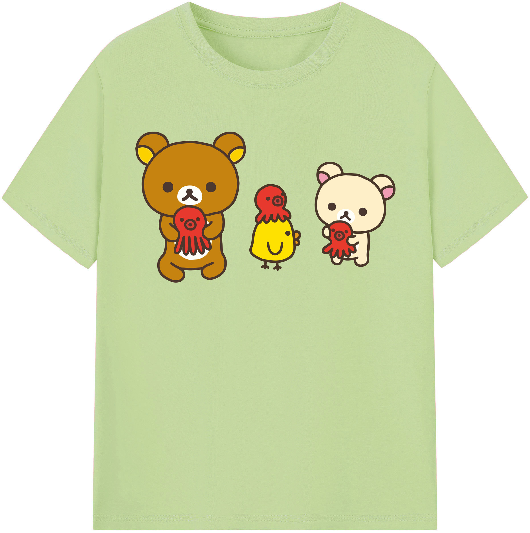 （画像用） リラックマ リラックマ キイロイトリ Rilakkuma Korilakkuma Kiiroitori 綿100％半袖Tシャツ（フロントプリント）